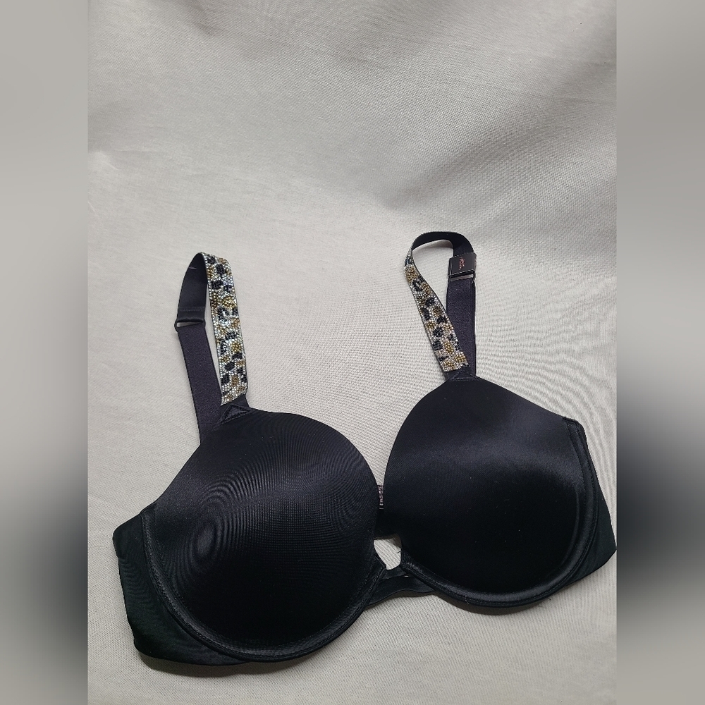 Victoria’s Secret Push-up Shine Strap Rhinestones Black Leopard size 32D- NWT